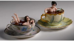 Tea Cups with flaeworked female figures by CarmenLozar