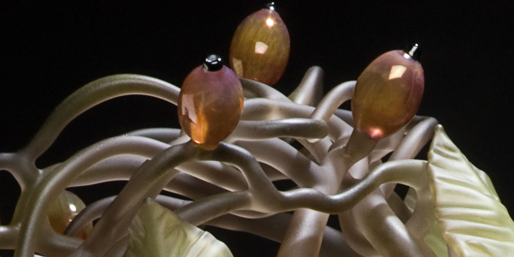 Detail of piece by Janis Miltenberger, berries stems and leaves