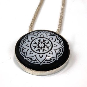 Black and White Mandala Cast Glass Necklace