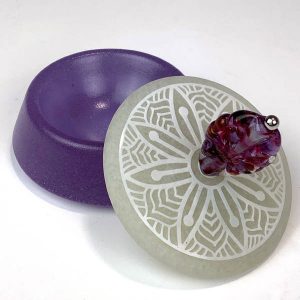 Cast Glass Box Cast Glass box, Purple Round with white etched mandala