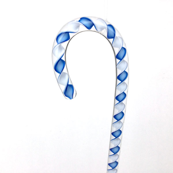 Blue and White Glass Candy Cane Ornament