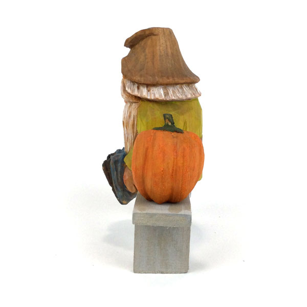 Wood Gnome on Bench with Pumpkin- Domenick Maggio