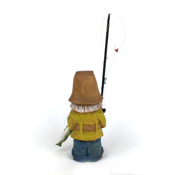 Gone Fishing-Hand Carved Wooden Gnome with Rod