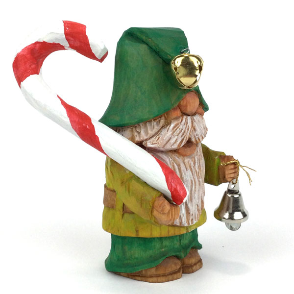 Hand Carved Wooden Gnome with Candy Cane