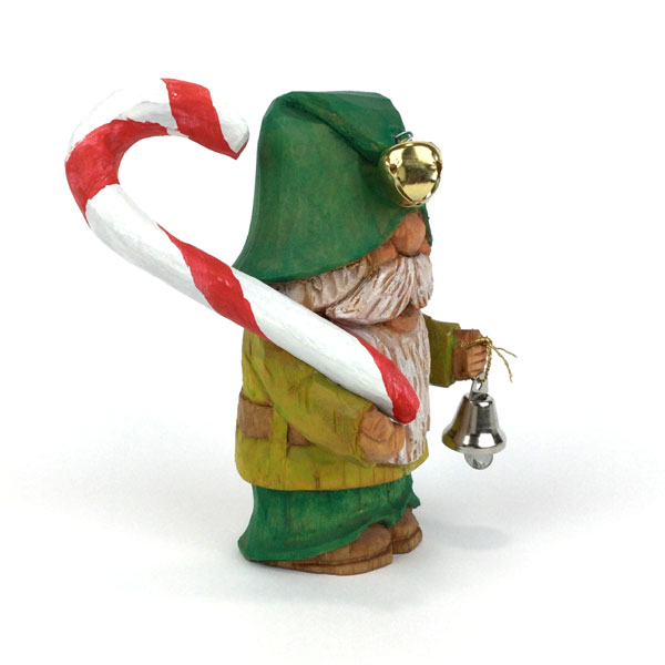 Hand Carved Wooden Gnome with Candy Cane
