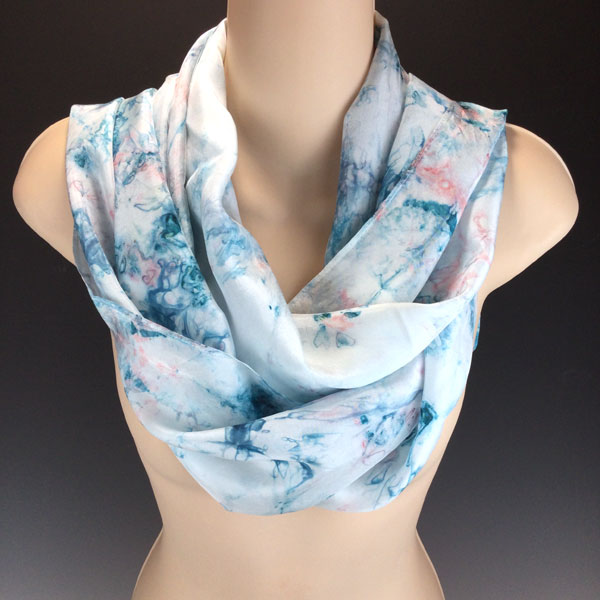 Teal, Rose, Gold, White Wide Straight Silk Scarf