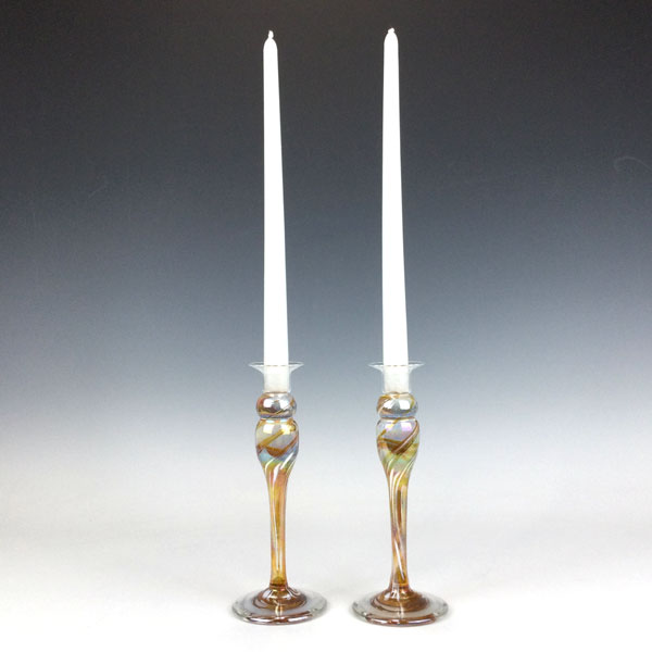 Candlestick Pair in Gold -Rosetree Glass Studio