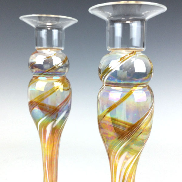 Candlestick Pair in Gold -Rosetree Glass Studio