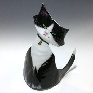 Marilyn–Black & White Glass Cat with Beauty Mark