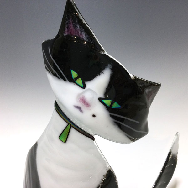 Marilyn–Black & White Glass Cat with Beauty Mark