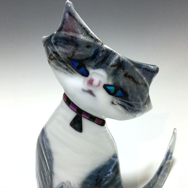 Asbury-Gray Tabby Fused Glass Kitten by Kiln Art