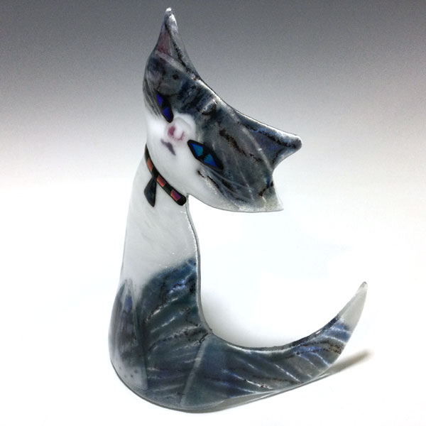 Asbury-Gray Tabby Fused Glass Kitten by Kiln Art