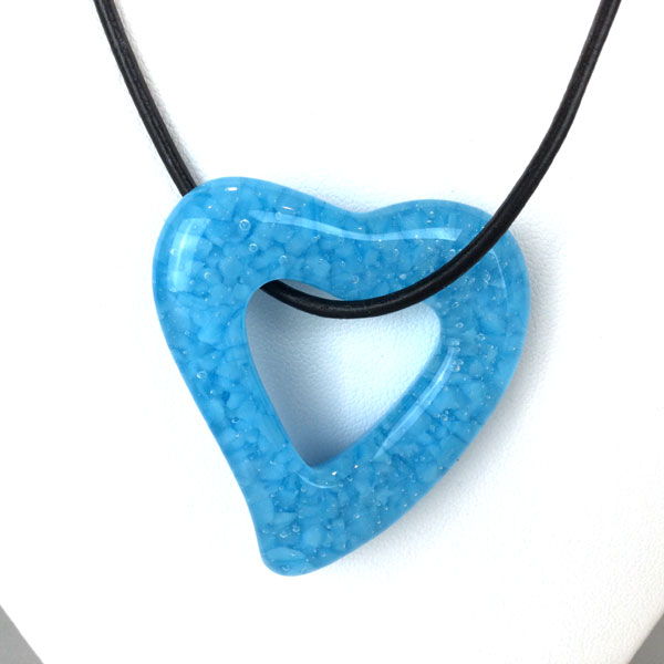 Cast Glass Opaque Light Blue Heart Necklace