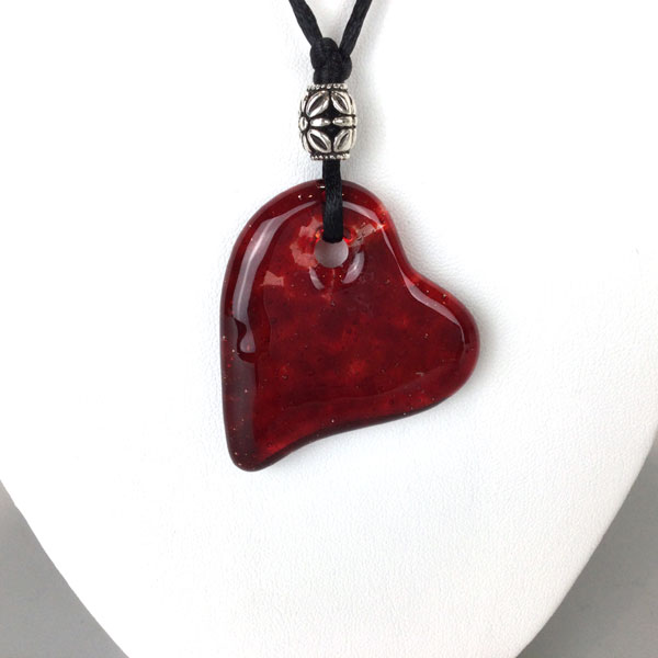 Cast Glass Transparent Red Heart Necklace