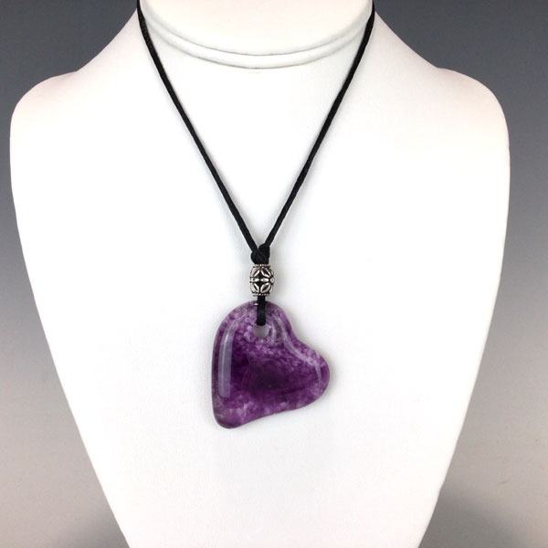 Cast Glass Transparent Purple Heart Necklace