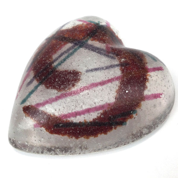 Cast Glass Heart Paperweight with Red Spiral
