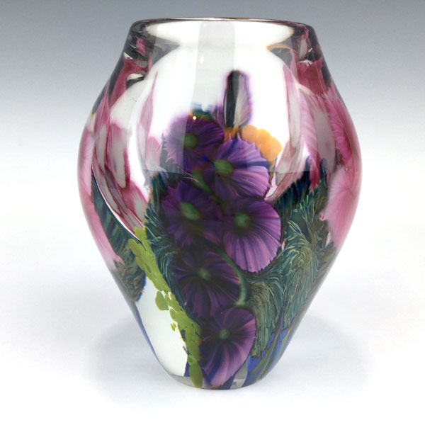 Pink Clematis & Purple Hollyhock Vase David Lotton