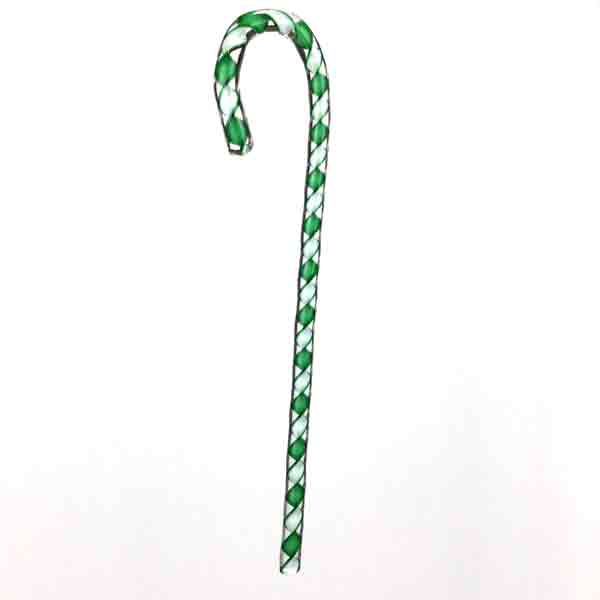 Green and White Glass Candy Cane Ornament
