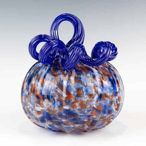 Glass Pumpkin in Red and Blue with Cobalt Stem