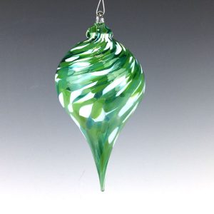 Pointed Ornament in Green/White by Rosetree Glass