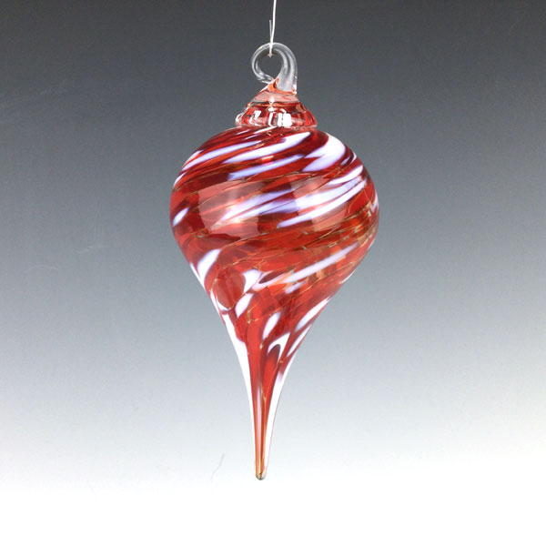 Pointed Ornament in Red/White by Rosetree Glass