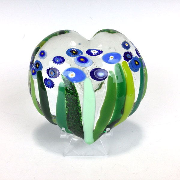 Blue Flower Heart Paperweight by Mad Art Studios