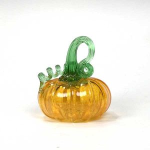 Glass Pumpkin in Transparent Orange with Curly Gre