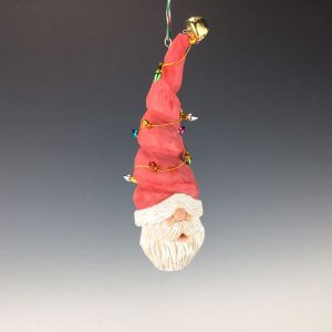 Hand Carved Curved Santa Hat with Lights Ornament