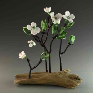 Dogwood Glass Flowers Scuplture by Vicki Schneider