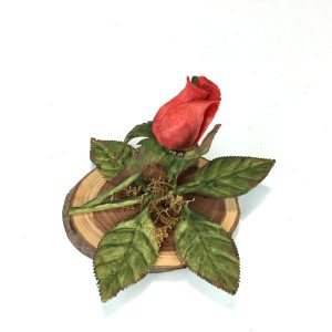 Carved Single Red Rose Bud Tupelo wood on Wood