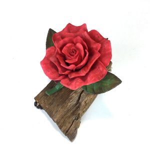 Carved Red Rose Found Wood