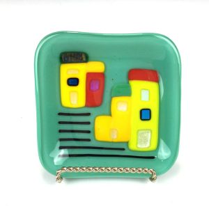 Aqua Fused Glass Building Tray by Deb DiMarco