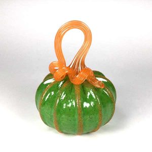 Glass Pumpkin Vibrant Green with Orange Stem