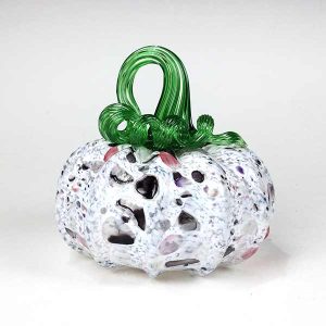 Glass Pumpkin White Speckle with Transparent Green