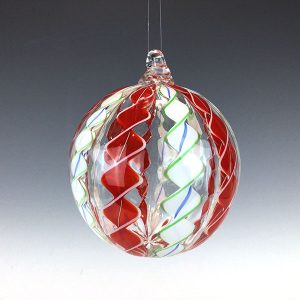 Red/White with Green Cane Ornament by Michael Egan