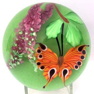 Orange Butterfly on Green Paperweight