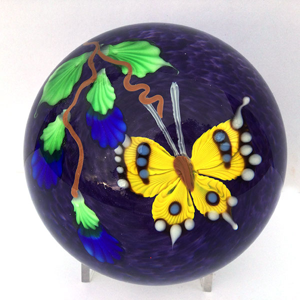 Yellow Butterfly on Violet Paperweight