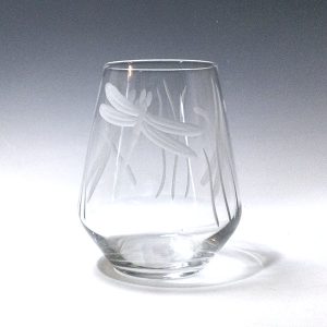 Etched Glass Dragonfly Stemless Red Wine Balloon