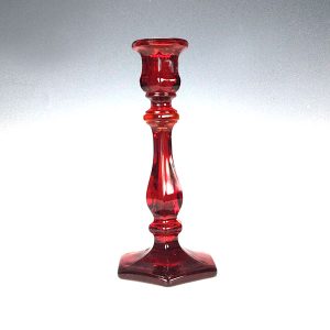 Single Pressed Glass Candlestick in Red
