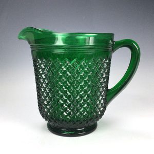 Pressed Glass Diamond Pattern Pitcher in Emerald