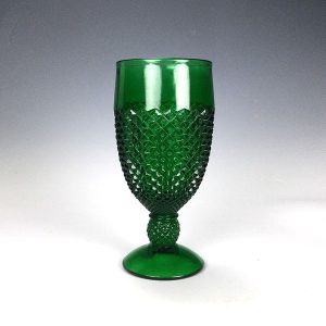 Pressed Glass Diamond Pattern Goblet Emerald Green