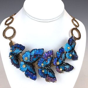 Azure Blue Butterfly Necklace by Oksana Puzhalova