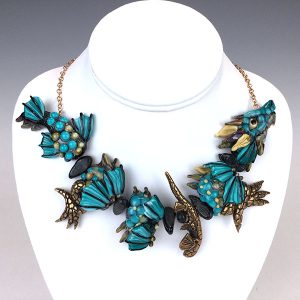 Teal Dragon Necklace by Oksana Puzhalova