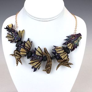 Purple & Cream Dragon Necklace by Oksana Puzhalova