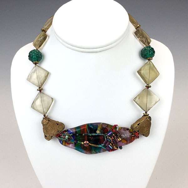 Fused Glass, Square Stones Necklace Joyce J. Scott