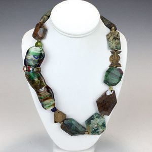 Fused Glass & Jasper Stones Necklace Joyce J Scott