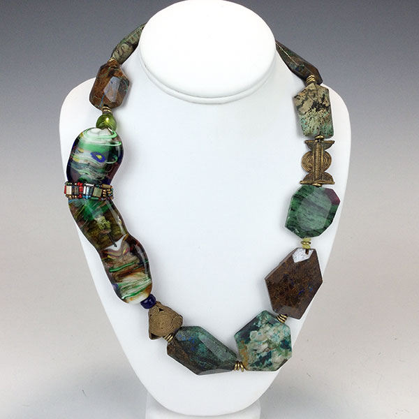 Fused Glass & Jasper Stones Necklace Joyce J Scott
