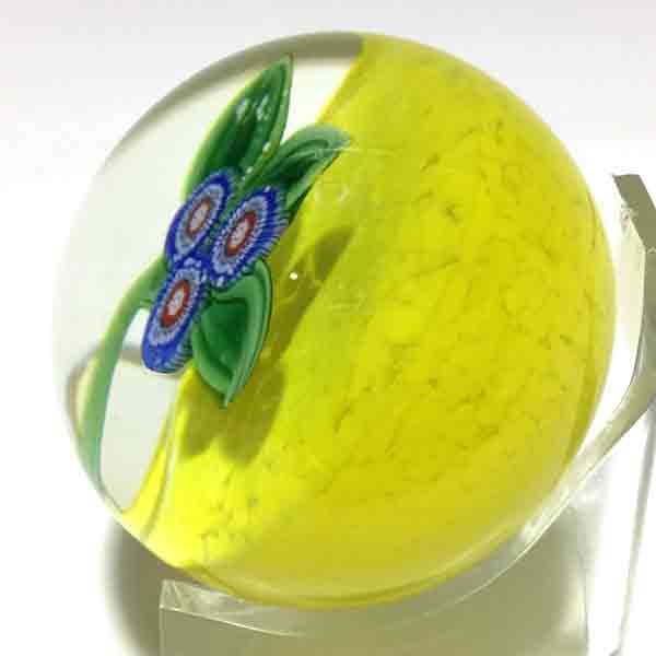 Blue/Red Blossoms on Yellow Paperweight