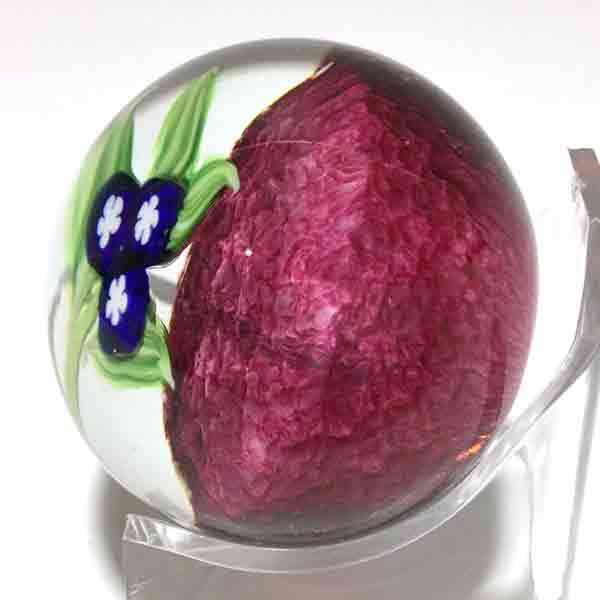 Blue/White Blossoms on Amethyst Paperweight