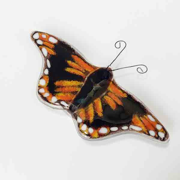 Fused Butterfly Ornament Orange with White Spotted